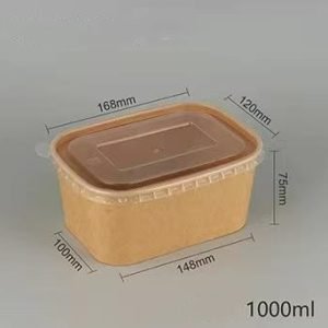 1000ml kraft paper rectangular bowl with pp lid
