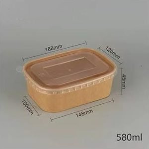 580ml kraft paper rectangular bowl with pp lid