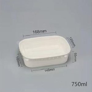 750ml white paper rectangular bowl with pp lid