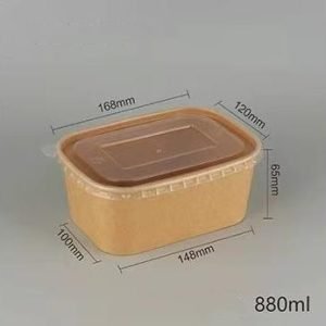 880ml kraft paper rectangular bowl with pp lid